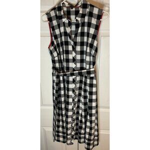 Talbots Black White Buffalo Check Gingham Sleeveless Retro Pinup Dress Plaid 10